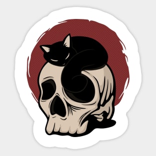 Cat on Skull Sticker